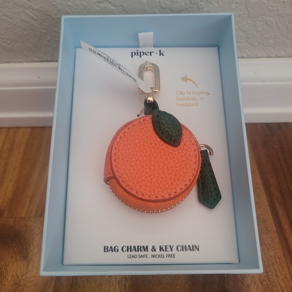 Piper K Accessories - piper.k Orange Peach Bag Charm Key Chain with Green Leaf Accent